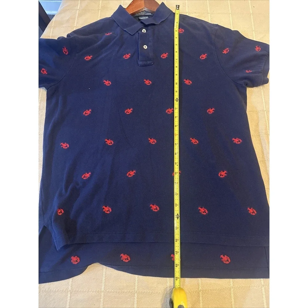 Vintage Ralph Lauren Polo Shirt Mens Large Navy Blue Red Lobsters Embroidered